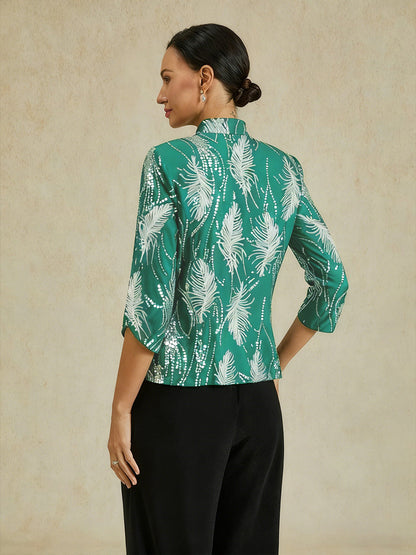 Elegant Mandarin Collar Sequin Twinset