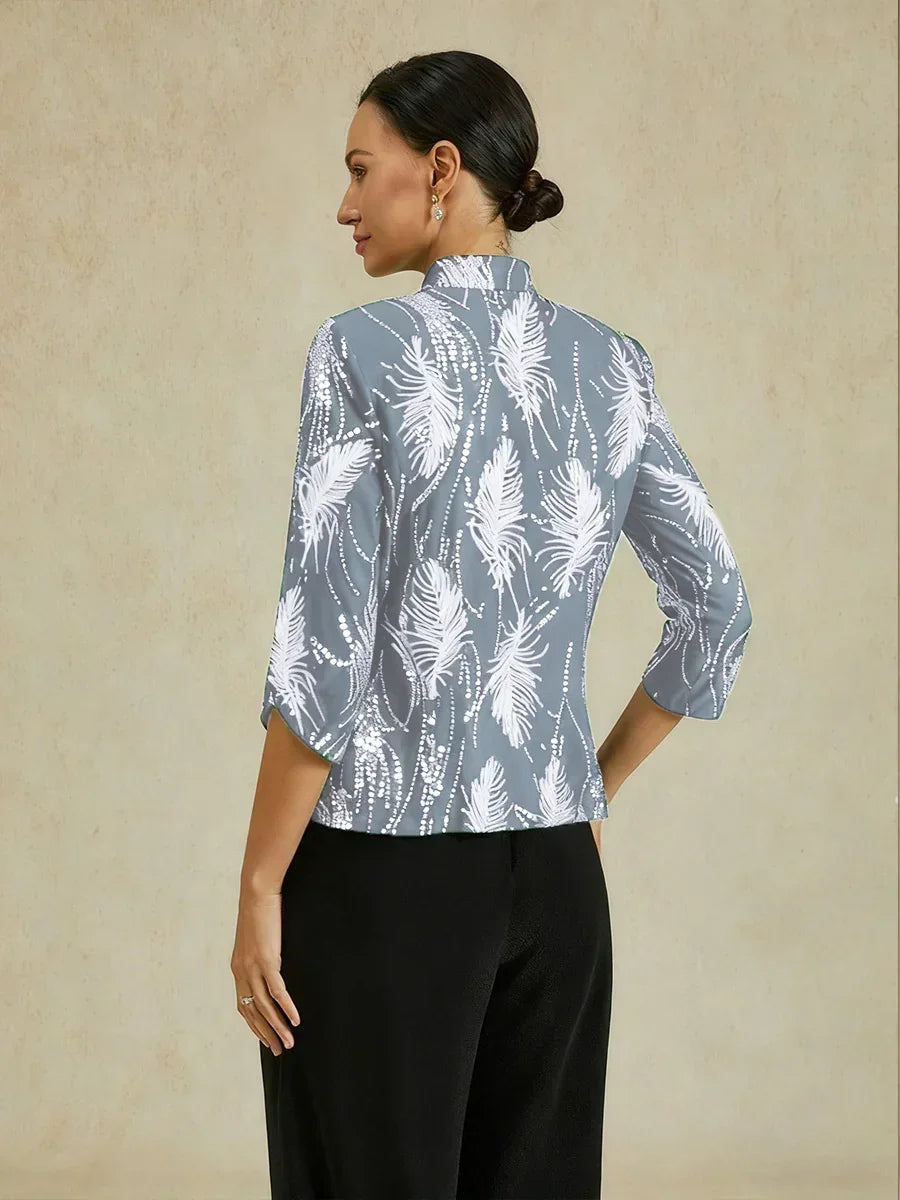 Elegant Mandarin Collar Sequin Twinset