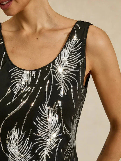 Elegant Mandarin Collar Sequin Twinset