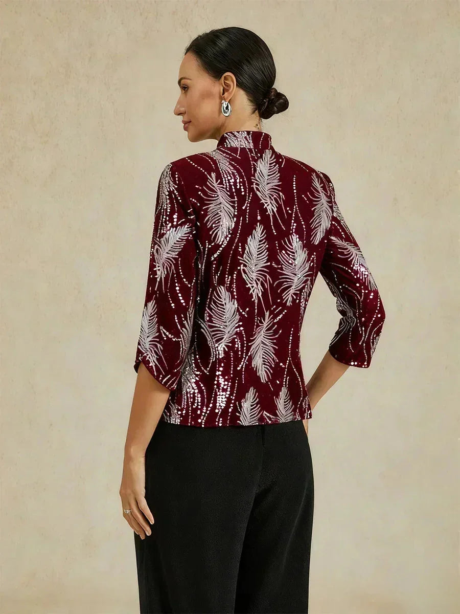 Elegant Mandarin Collar Sequin Twinset