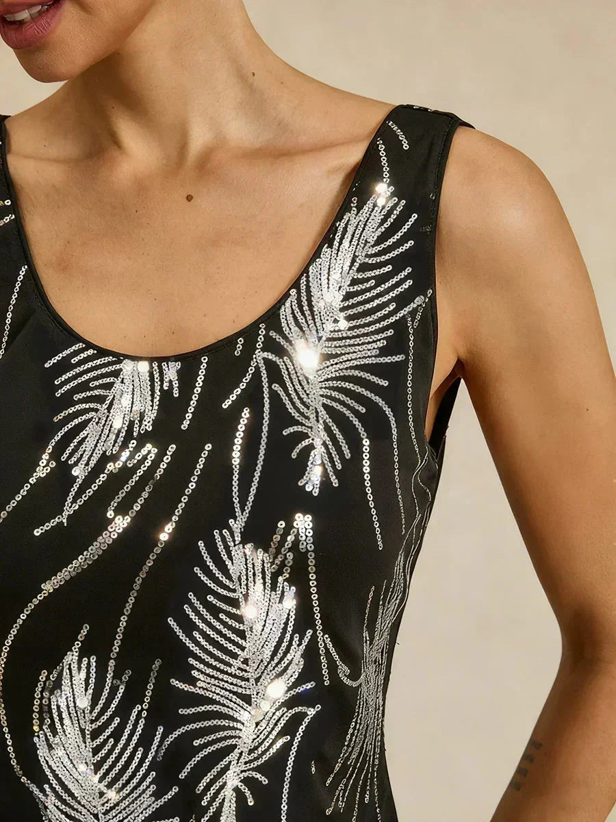 Elegant Mandarin Collar Sequin Twinset