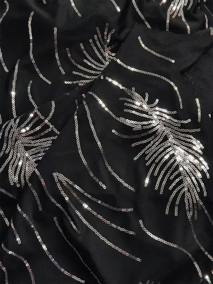 Elegant Mandarin Collar Sequin Twinset