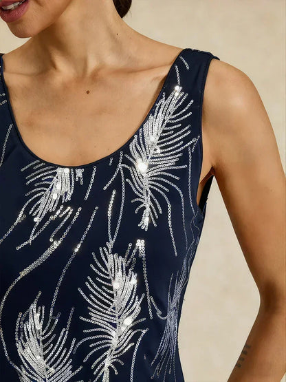 Elegant Mandarin Collar Sequin Twinset