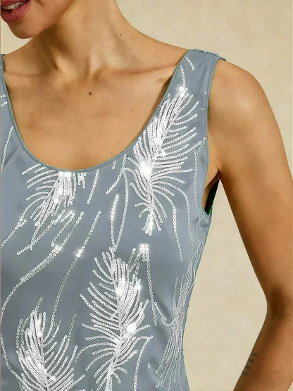 Elegant Mandarin Collar Sequin Twinset