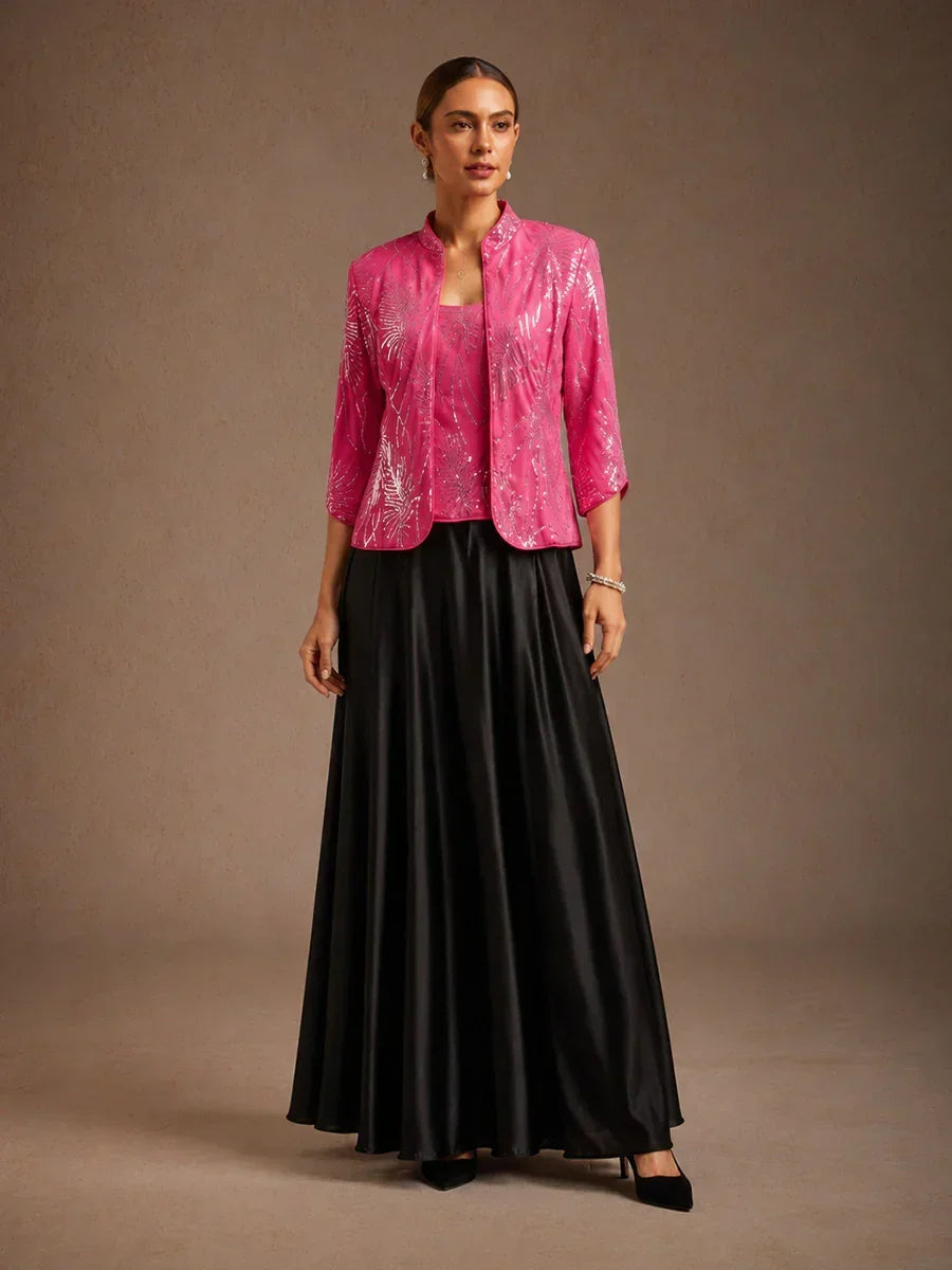 Elegant Mandarin Collar Sequin Twinset