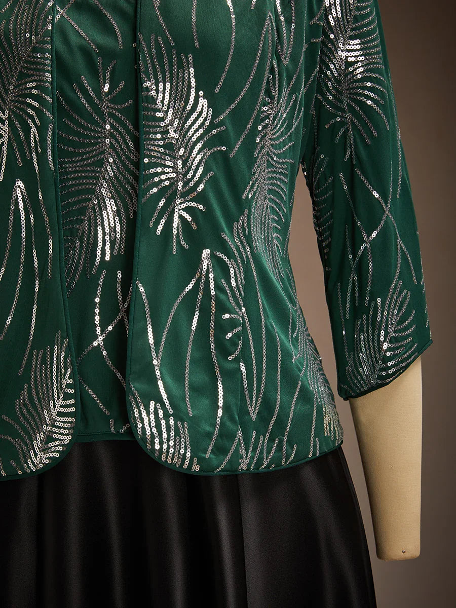 Elegant Mandarin Collar Sequin Twinset