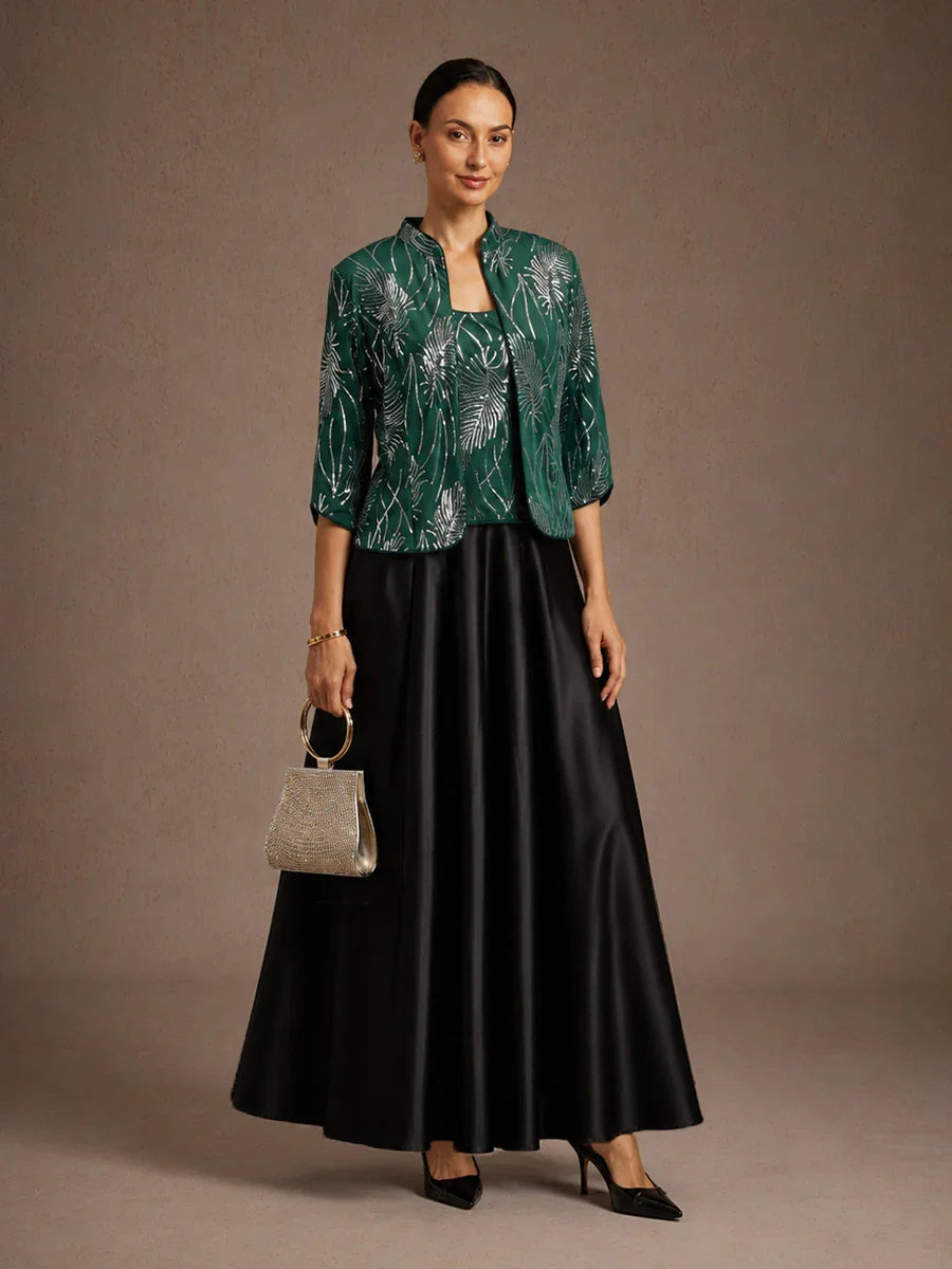 Elegant Mandarin Collar Sequin Twinset