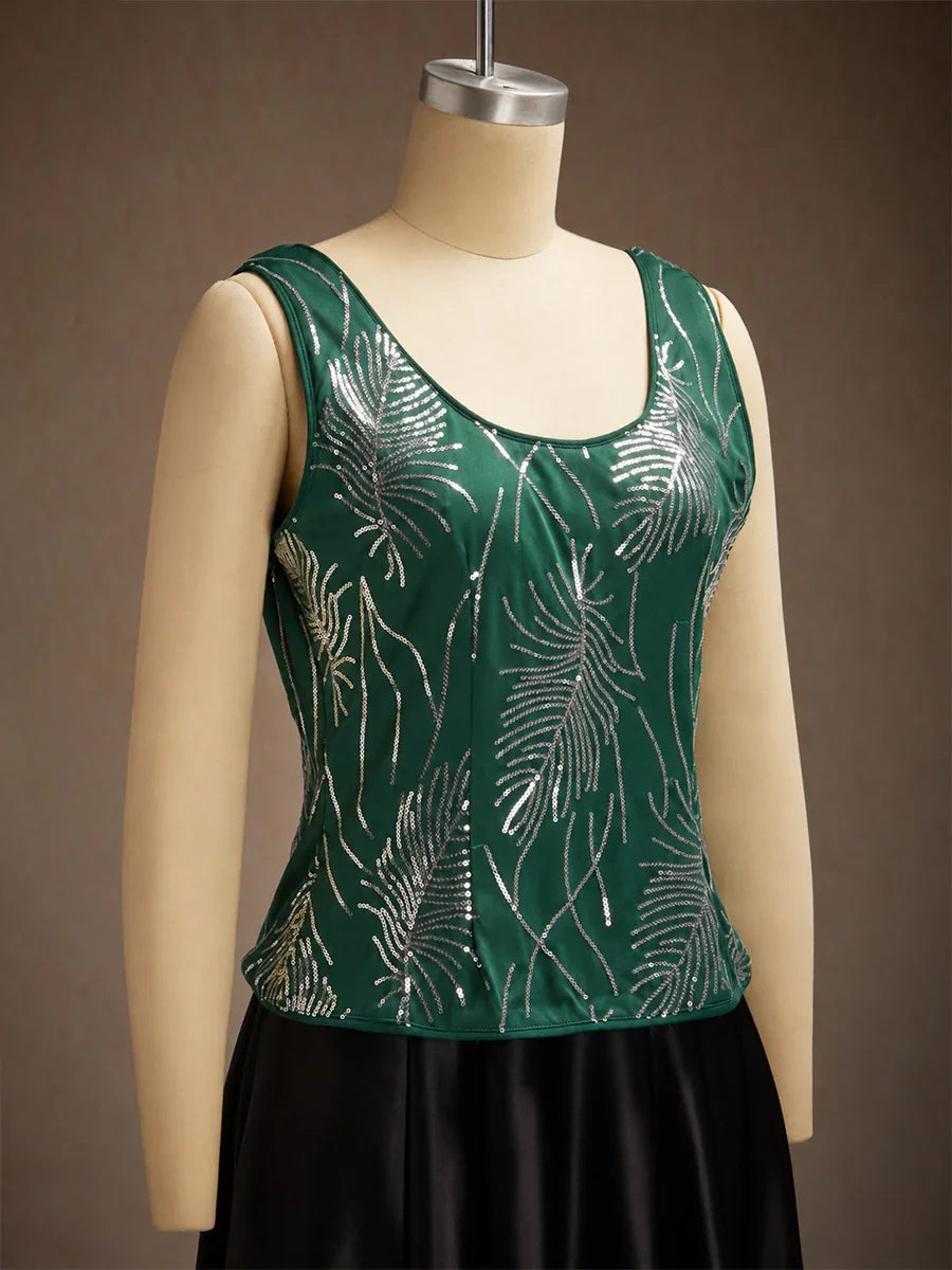 Elegant Mandarin Collar Sequin Twinset