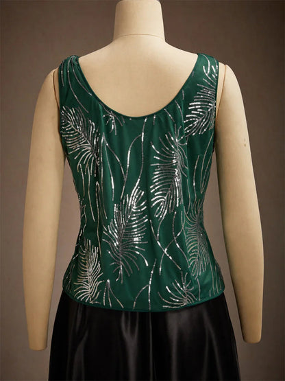 Elegant Mandarin Collar Sequin Twinset