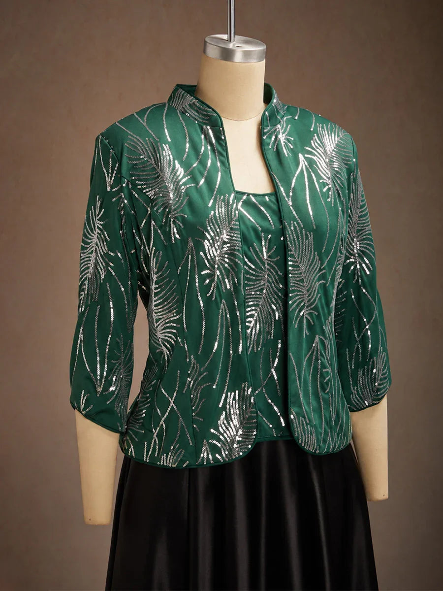 Elegant Mandarin Collar Sequin Twinset