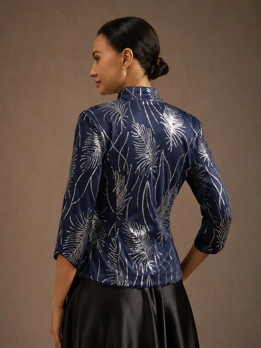 Elegant Mandarin Collar Sequin Twinset