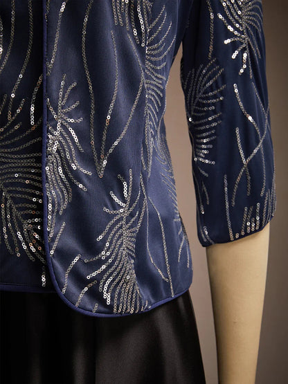 Elegant Mandarin Collar Sequin Twinset