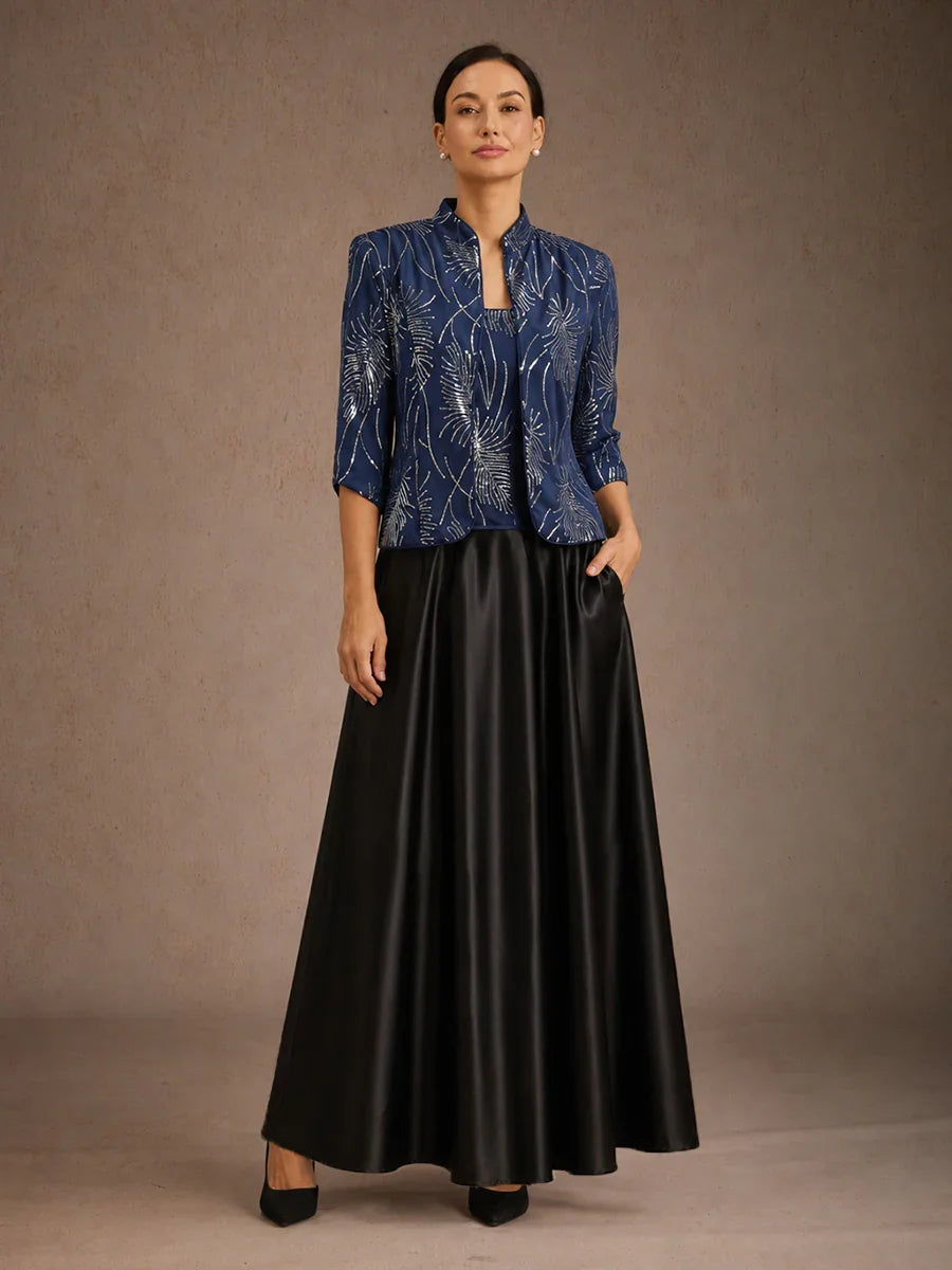 Elegant Mandarin Collar Sequin Twinset