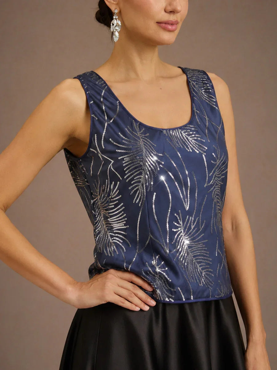 Elegant Mandarin Collar Sequin Twinset