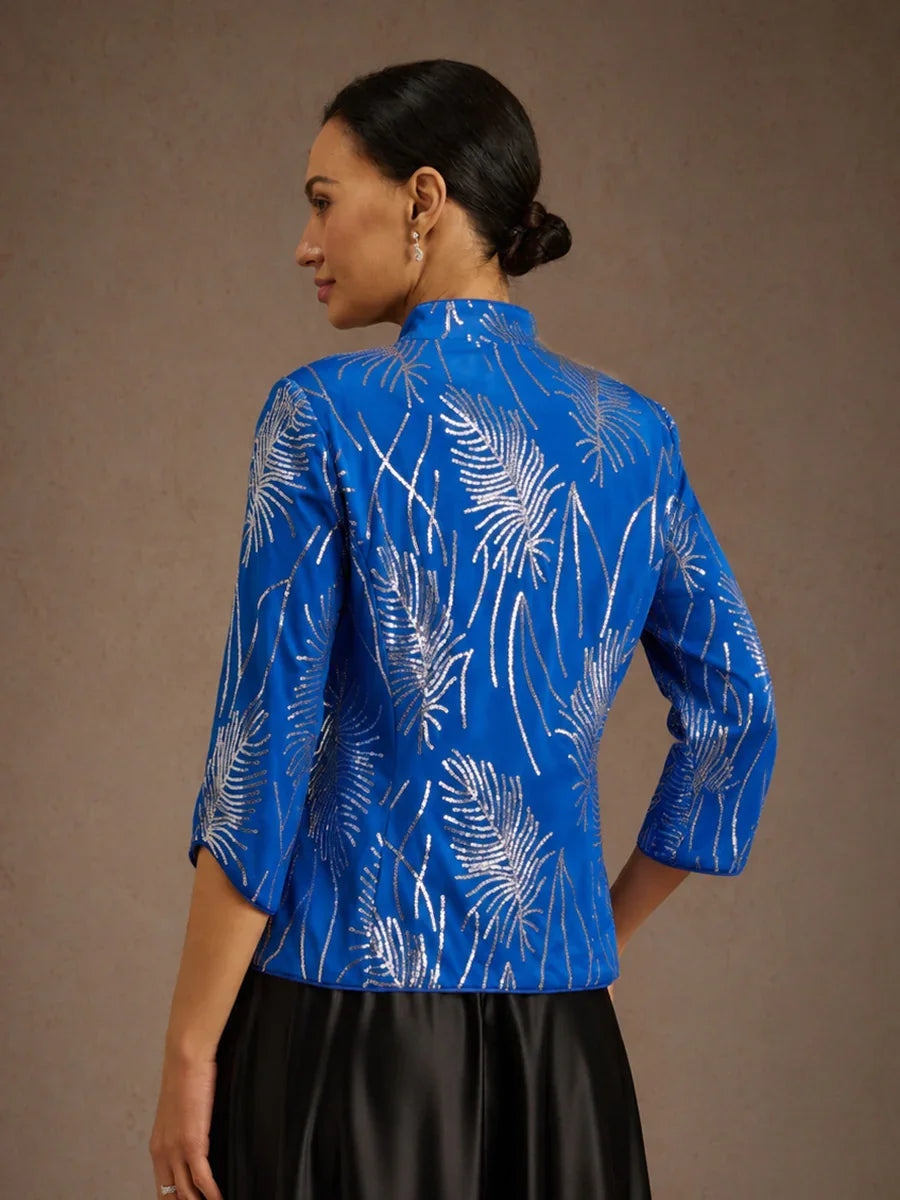 Elegant Mandarin Collar Sequin Twinset