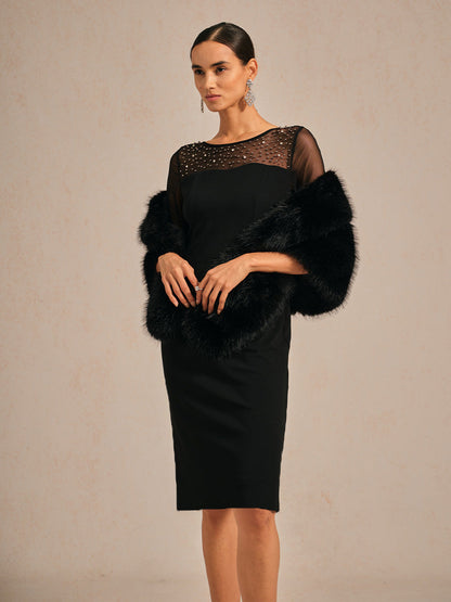 Elegant Sheath Cocktail Dress with Embellished Illusion Mesh Neckline