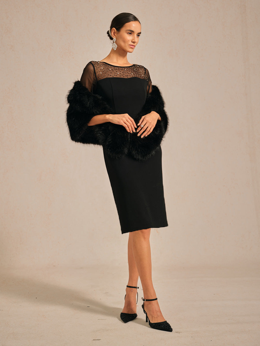 Elegant Sheath Cocktail Dress with Embellished Illusion Mesh Neckline
