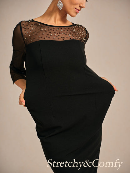Elegant Sheath Cocktail Dress with Embellished Illusion Mesh Neckline