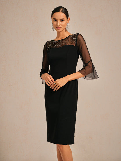 Elegant Sheath Cocktail Dress with Embellished Illusion Mesh Neckline