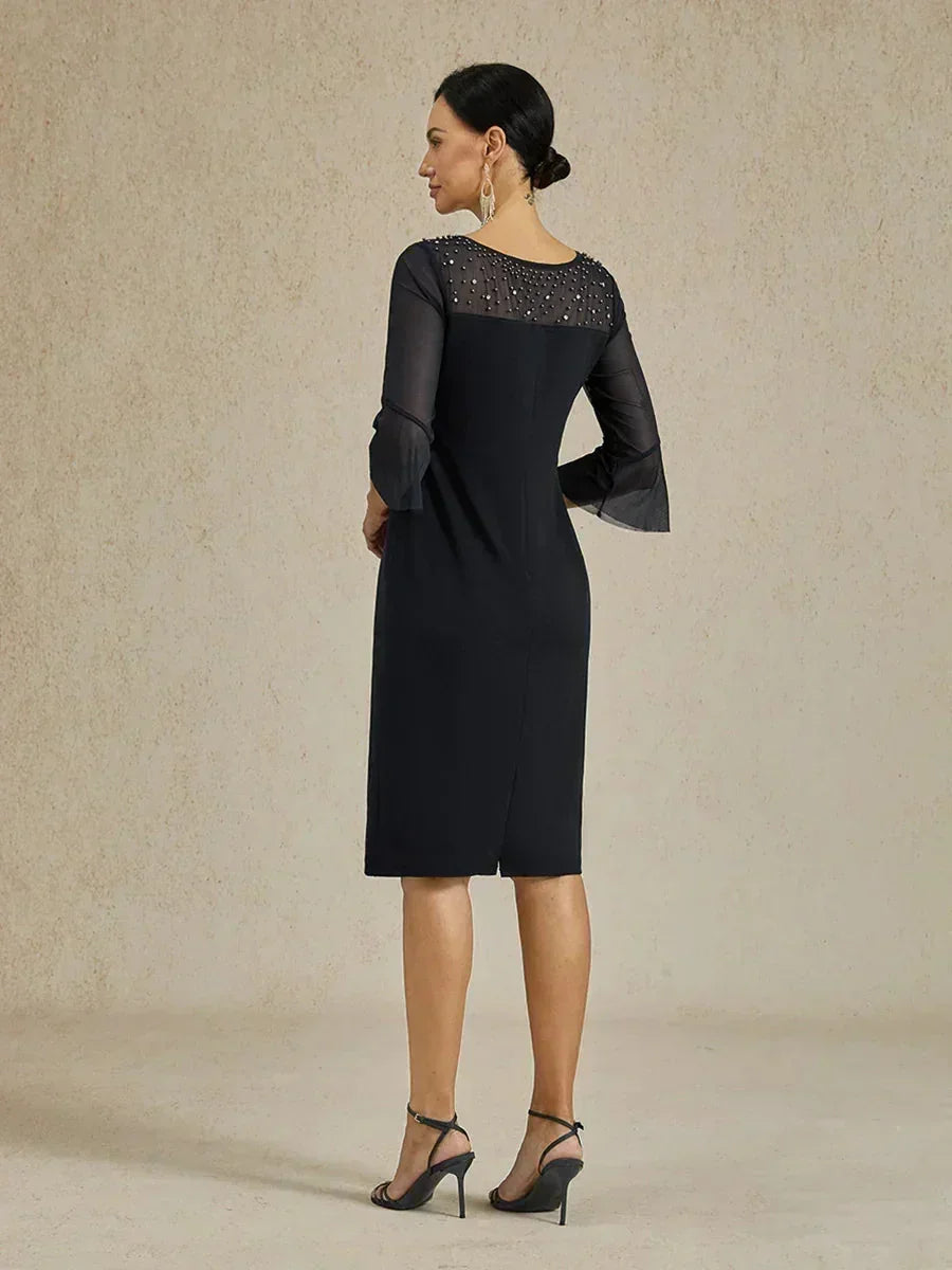 Elegant Sheath Cocktail Dress with Embellished Illusion Mesh Neckline