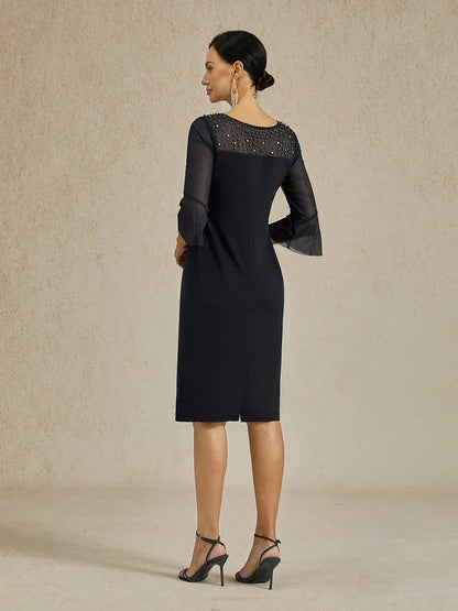 Elegant Sheath Cocktail Dress with Embellished Illusion Mesh Neckline