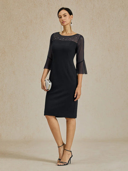 Elegant Sheath Cocktail Dress with Embellished Illusion Mesh Neckline