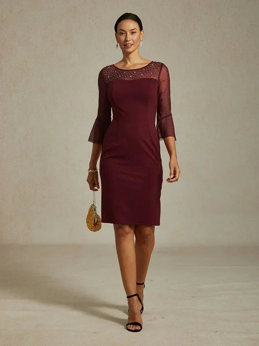 Elegant Sheath Cocktail Dress with Embellished Illusion Mesh Neckline