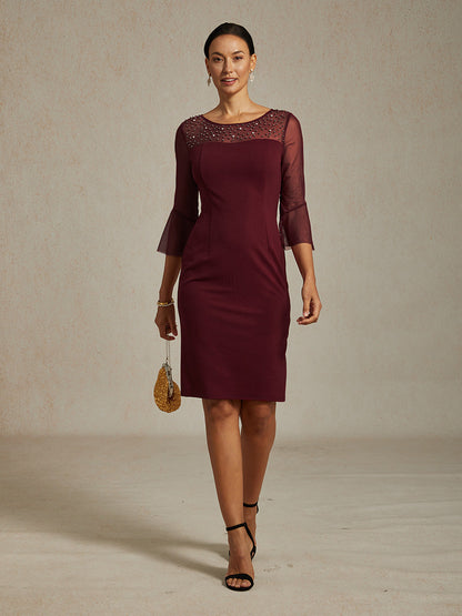 Elegant Sheath Cocktail Dress with Embellished Illusion Mesh Neckline