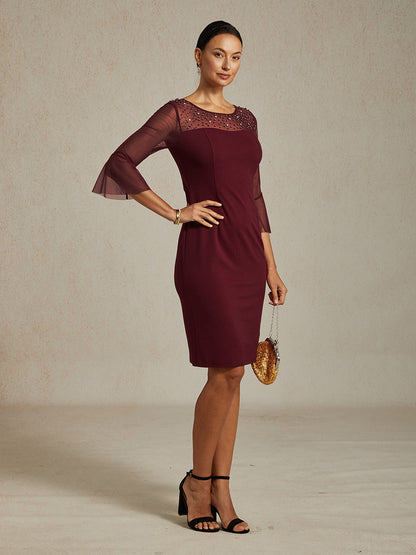 Elegant Sheath Cocktail Dress with Embellished Illusion Mesh Neckline
