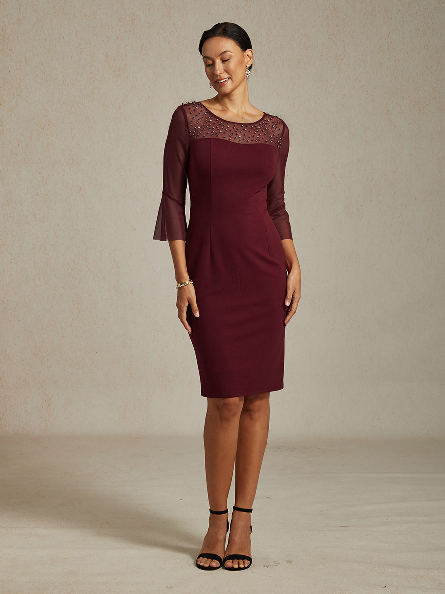 Elegant Sheath Cocktail Dress with Embellished Illusion Mesh Neckline