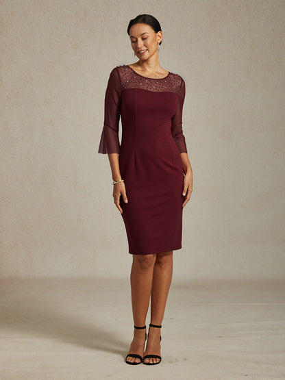Elegant Sheath Cocktail Dress with Embellished Illusion Mesh Neckline