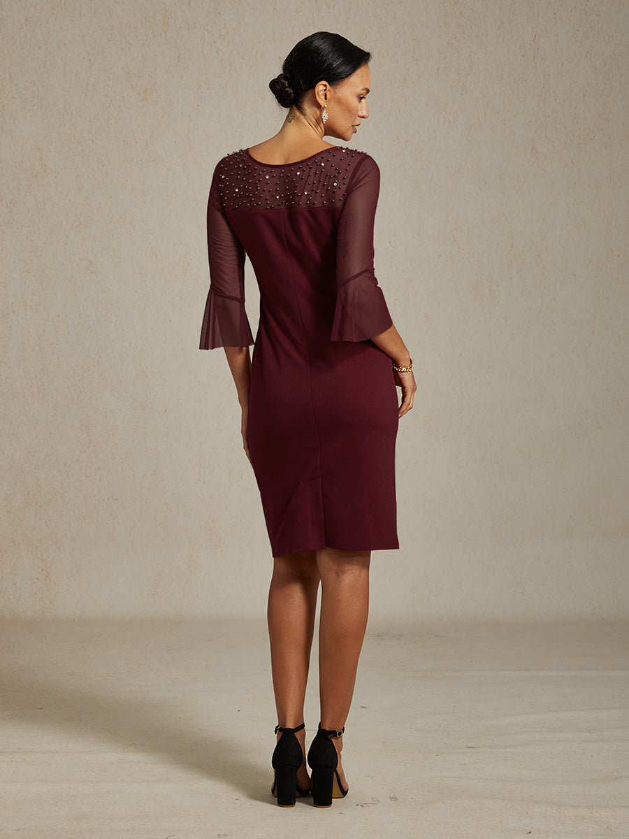 Elegant Sheath Cocktail Dress with Embellished Illusion Mesh Neckline