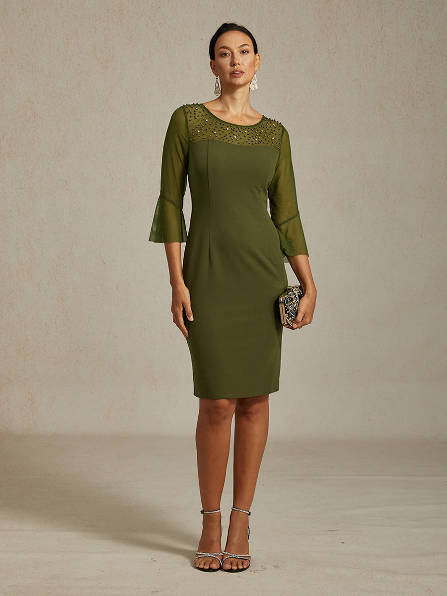 Elegant Sheath Cocktail Dress with Embellished Illusion Mesh Neckline