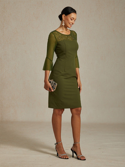 Elegant Sheath Cocktail Dress with Embellished Illusion Mesh Neckline