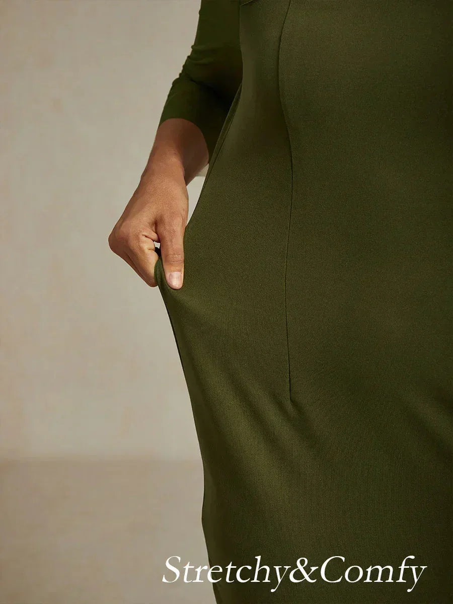 Elegantes Etui-Cocktailkleid mit verziertem Illusionsnetz-Ausschnitt