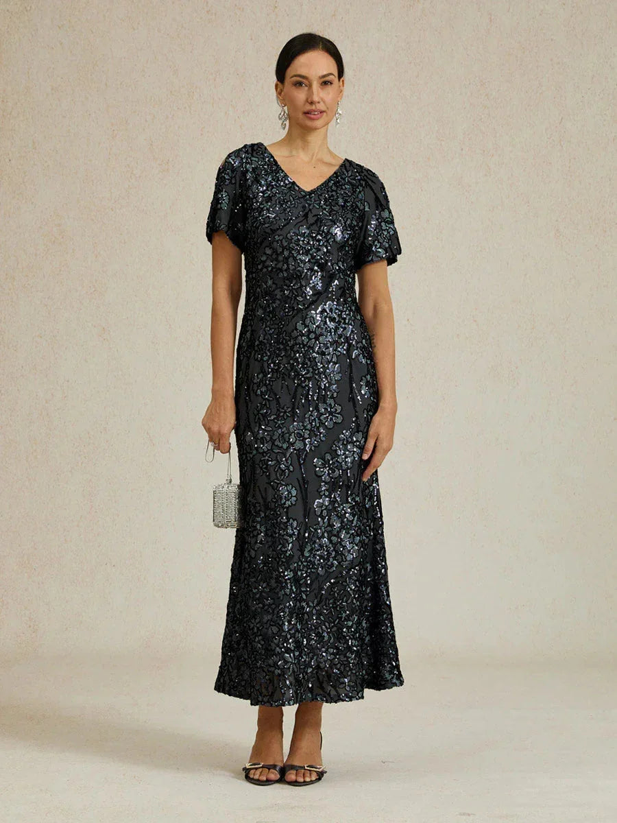 Elegant V-Neck Cold Shoulder Sequin Dress