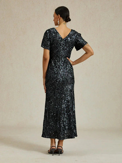 Elegant V-Neck Cold Shoulder Sequin Dress