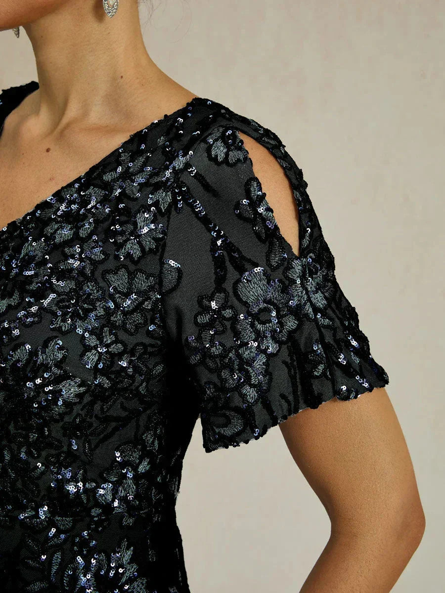 Elegant V-Neck Cold Shoulder Sequin Dress