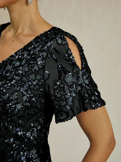 Elegant V-Neck Cold Shoulder Sequin Dress