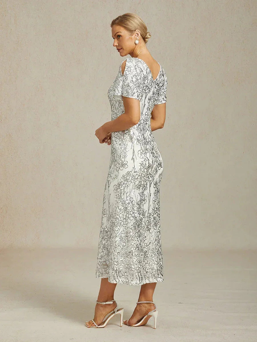 Elegant V-Neck Cold Shoulder Sequin Dress