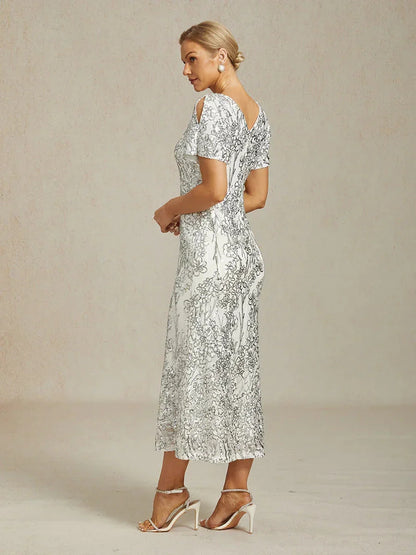 Elegant V-Neck Cold Shoulder Sequin Dress