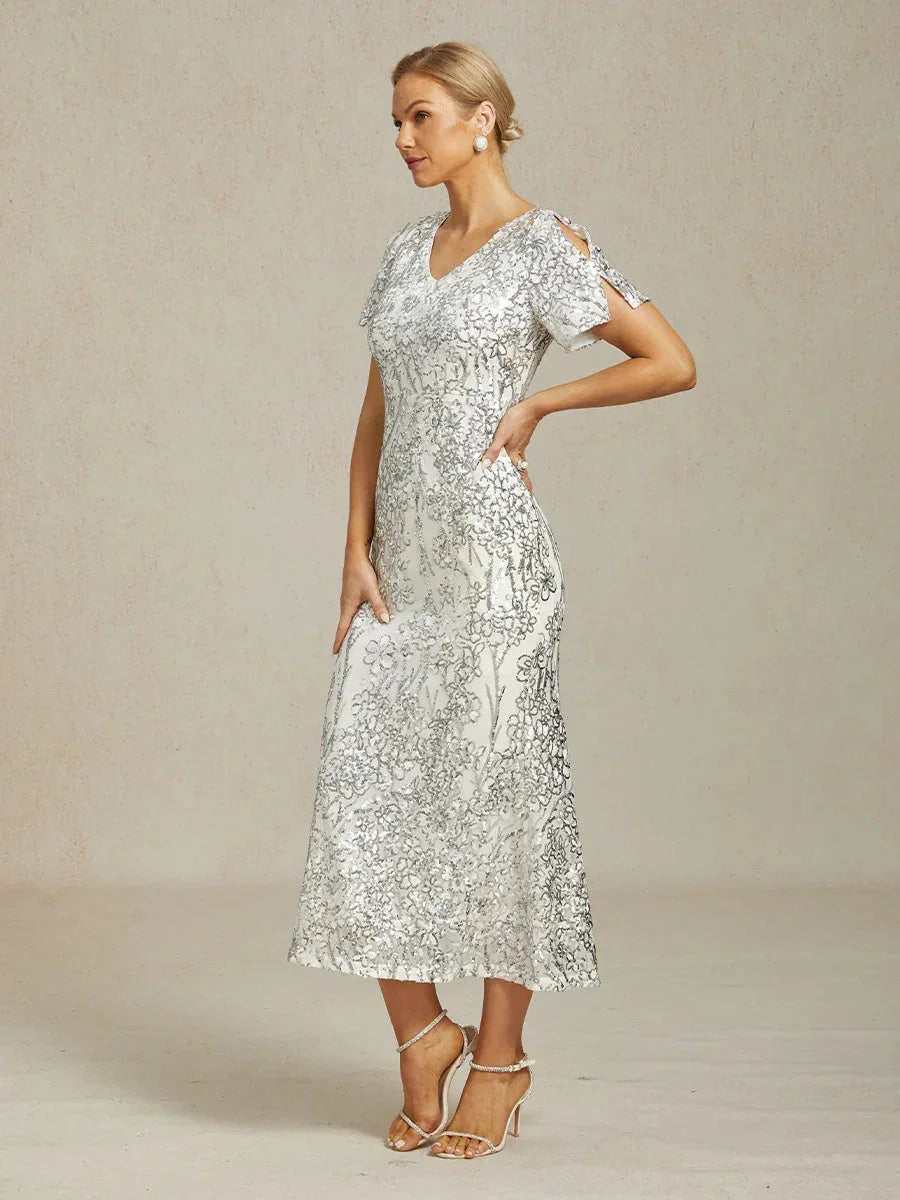 Elegant V-Neck Cold Shoulder Sequin Dress