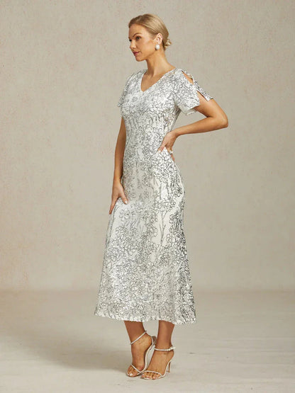 Elegant V-Neck Cold Shoulder Sequin Dress