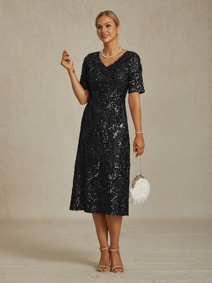 Elegant V-Neck Sequin Short Dress