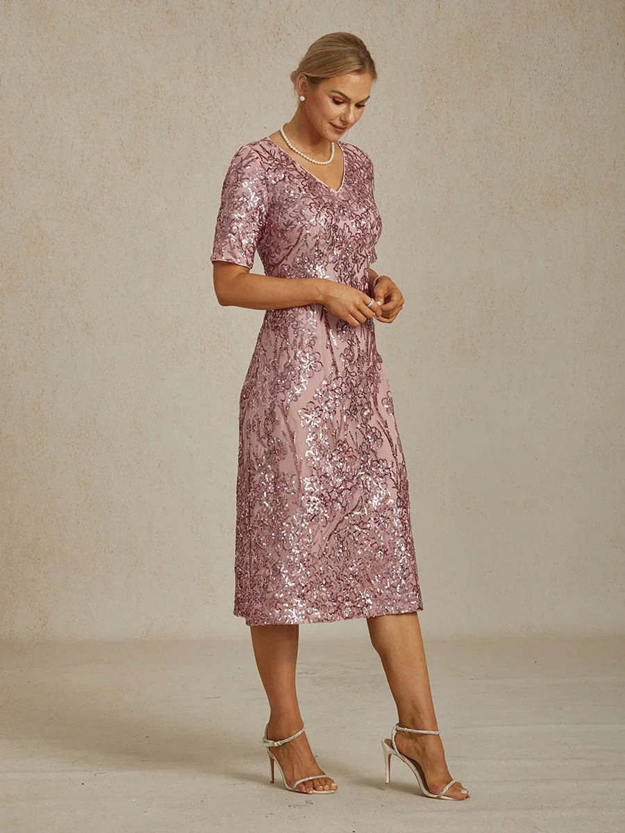 Elegant V-Neck Sequin Short Dress