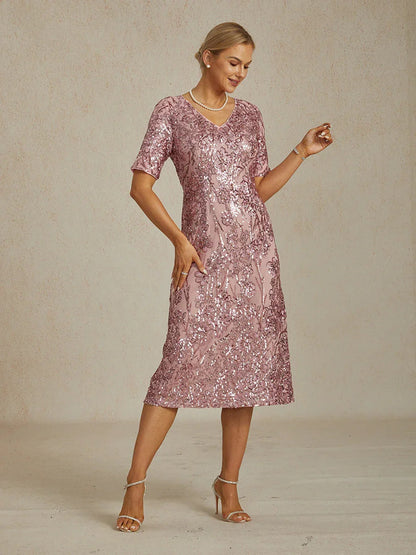 Elegant V-Neck Sequin Short Dress