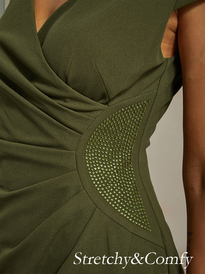 Elegant Wrap Dress with Rhinestone