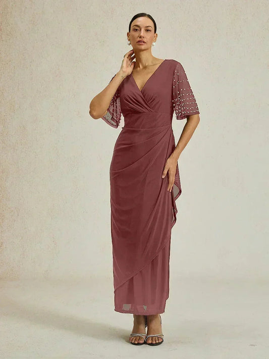 Elegant Formal Dress with Embellished Flutter Sleeves