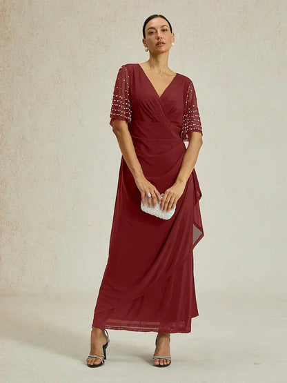 Elegant Formal Dress with Embellished Flutter Sleeves