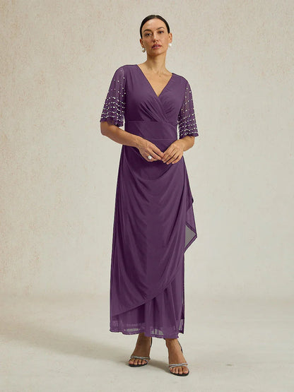 Elegant Formal Dress with Embellished Flutter Sleeves